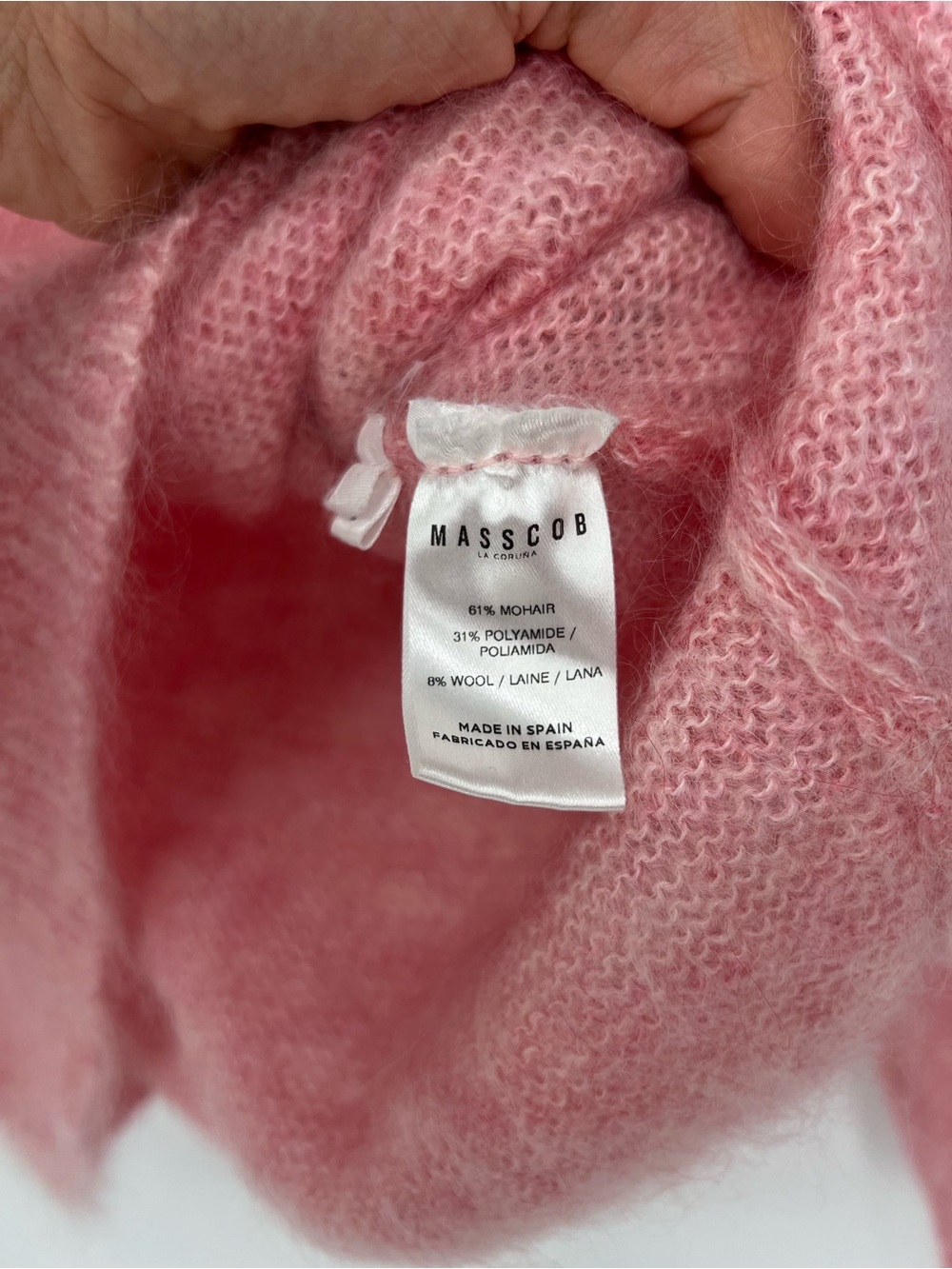Masscob La Coruna Mohair Polyamide Wool Blend Pink V Neck Pullover Sweater L - Picture 6 of 9